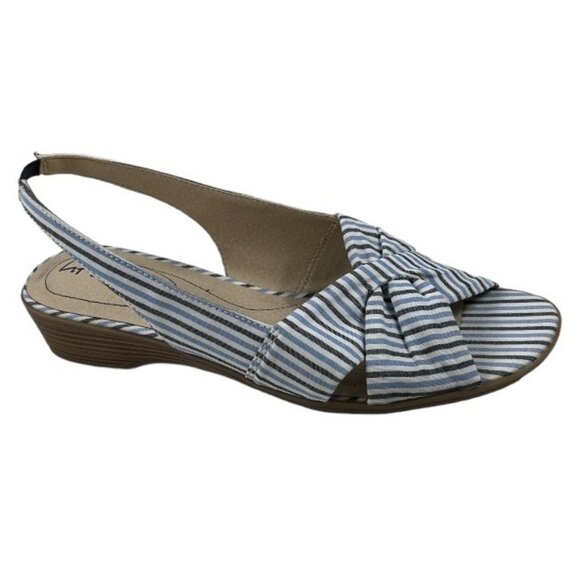 LifeStride Mimosa 2 Fabric Upper Stiped Open Toe Slingback Wedge Sandal Size 10 - Picture 1 of 16